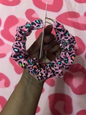 Handmade Pink Leopard Print Scrunchie Hoops